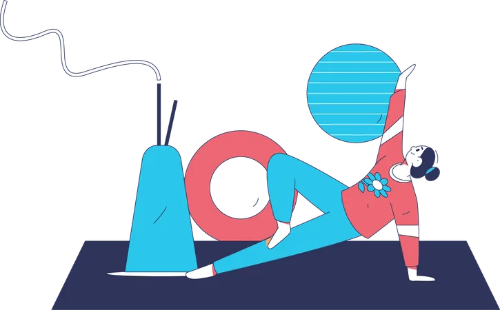 Une femme suit un cours de yoga  Illustration