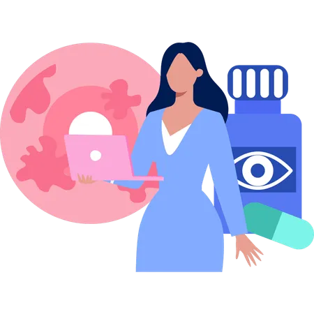 Une femme consulte ses yeux en ligne  Illustration