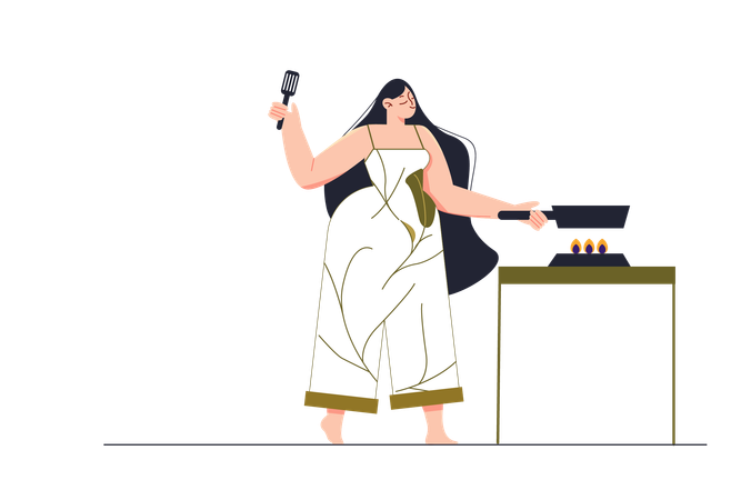 Une femme prépare un délicieux repas  Illustration
