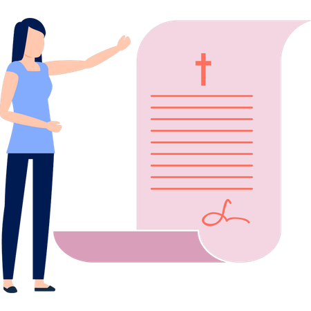 Une femme présente un certificat  Illustration