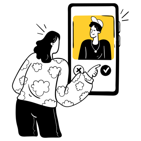 Une femme qui glisse son doigt sur Internet  Illustration