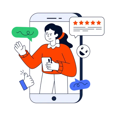 Une femme reçoit des commentaires sur les réseaux sociaux  Illustration