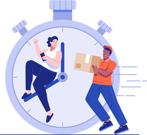 Une femme reçoit son colis à temps  Illustration