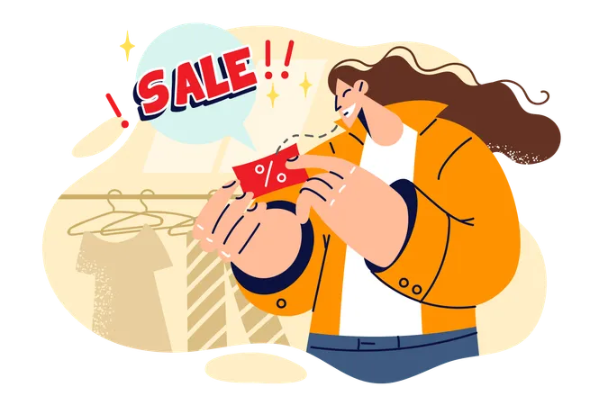 Une femme reçoit un coupon de réduction  Illustration