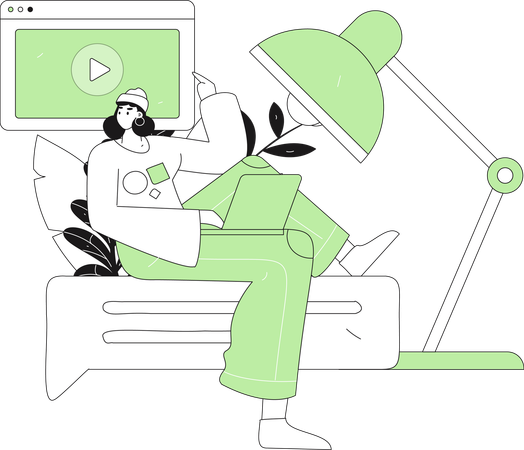 Une femme regarde des vidéos en ligne pour en tirer des leçons  Illustration