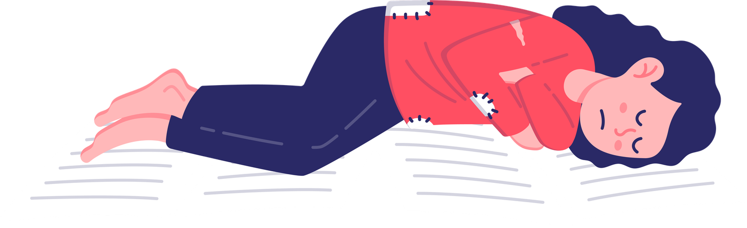 Une femme sans-abri dort dans la rue  Illustration