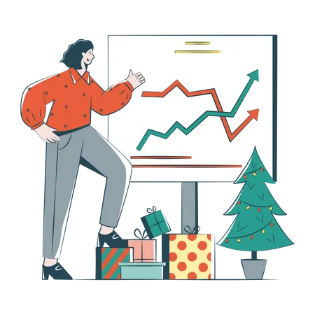 Une femme se réjouit des statistiques de ventes de Noël  Illustration