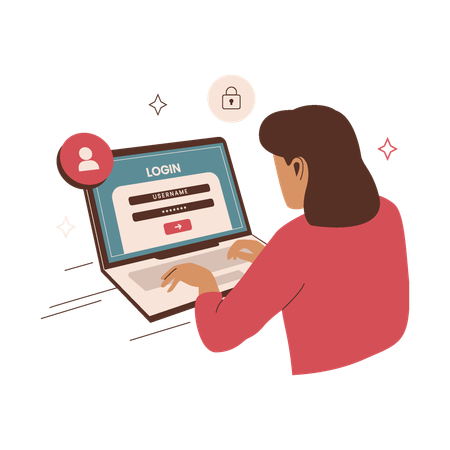 Une femme sécurise son compte Web  Illustration