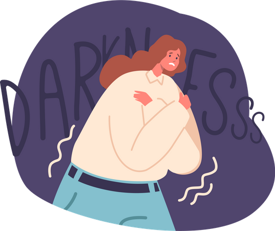 Une femme souffrant de phobie de l’obscurité éprouve une peur intense dans des situations de faible luminosité  Illustration
