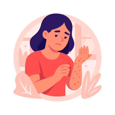 Une femme souffre d'allergie cutanée  Illustration