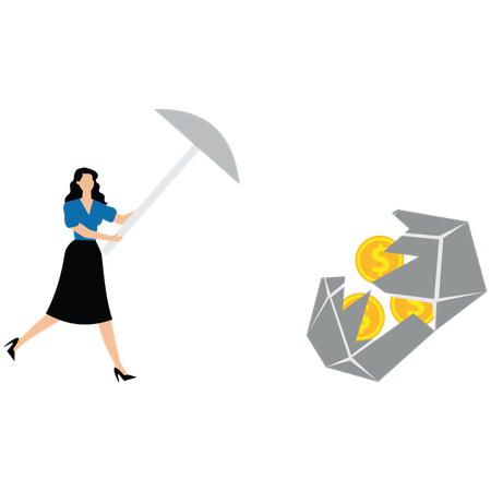 Femme d'affaires faisant de l'argent minier  Illustration