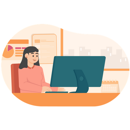 Une femme travaillant dans un bureau  Illustration