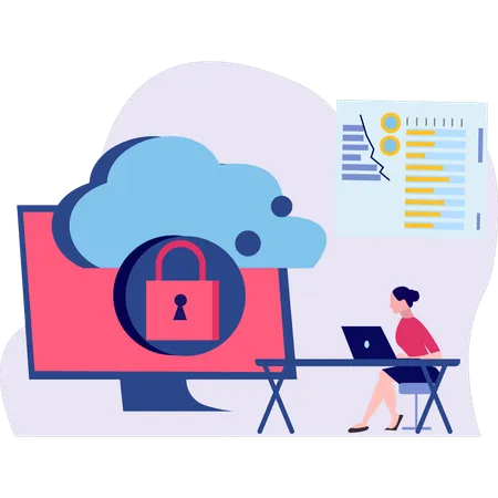 Une femme travaille sur la protection des données cloud  Illustration