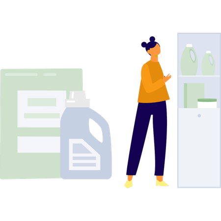 Une femme utilise du liquide de confort dans sa lessive  Illustration