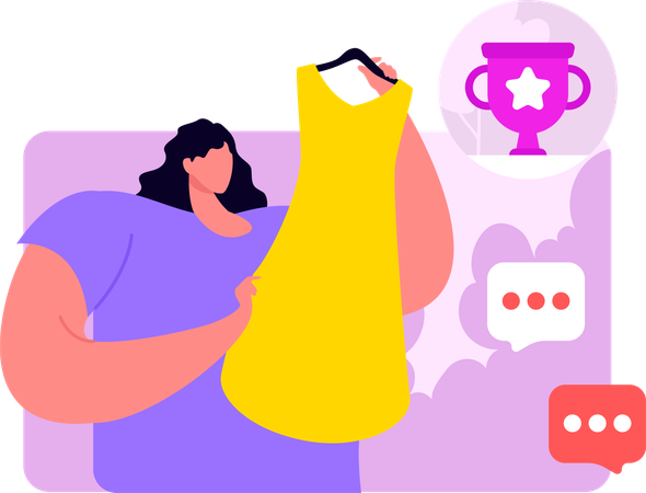 Une femme vend des vêtements sur les réseaux sociaux  Illustration