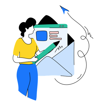 Une femme vérifie un document en ligne  Illustration