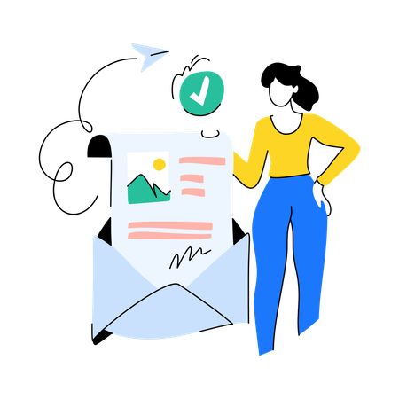 Une femme vérifie un document en ligne  Illustration