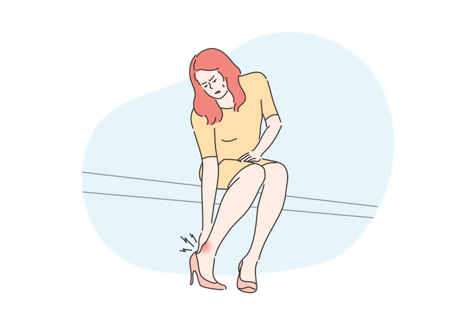 Une fille a mal aux jambes en portant des talons hauts  Illustration