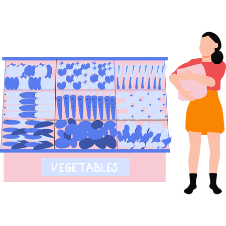 La fille achète l'épicerie du magasin  Illustration