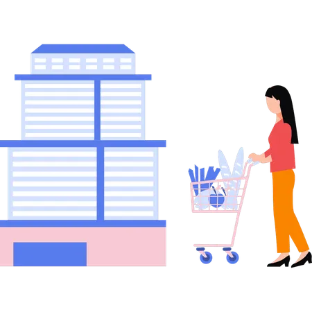 La fille achète l'épicerie du magasin  Illustration