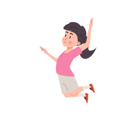 Une fille de dessin animé joueuse de volley-ball saute et tend la main pour frapper la balle  Illustration
