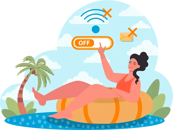 Une fille déconnecte toute sa connexion Internet en vacances  Illustration