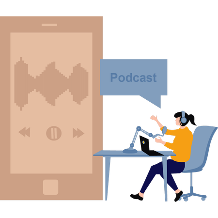 Une fille dirige un podcast  Illustration