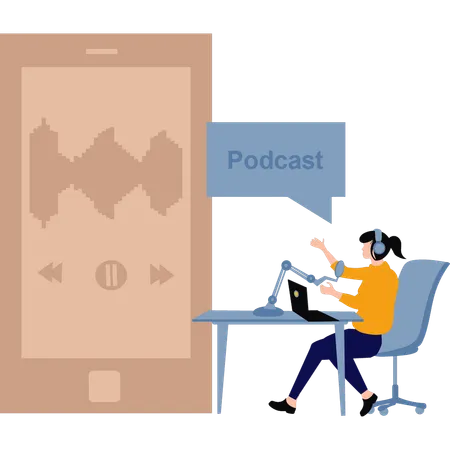 Une fille dirige un podcast  Illustration