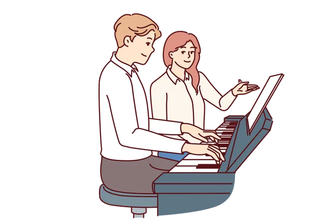 La fille enseigne le piano à l'homme  Illustration
