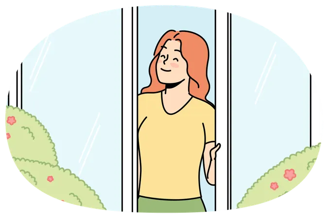Une fille heureuse se réjouit des rayons du soleil au printemps  Illustration