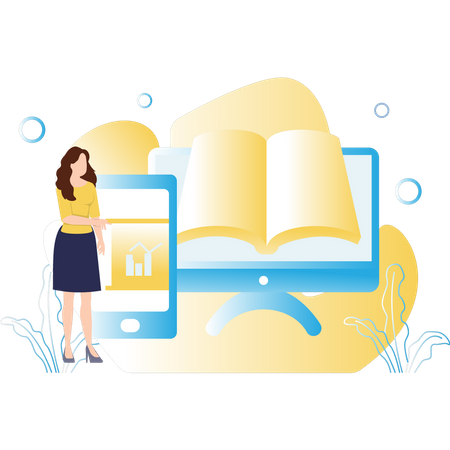 La fille lit le livre en ligne  Illustration