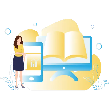La fille lit le livre en ligne  Illustration