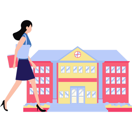 Une fille marche jusqu'à l'université  Illustration