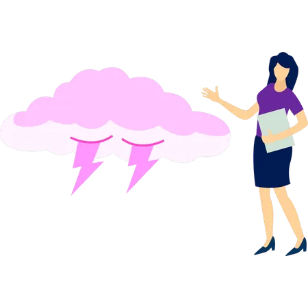 Femme pointant vers la puissance du cloud  Illustration