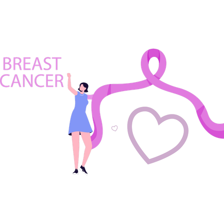 La fille montre le slogan du cancer du sein  Illustration