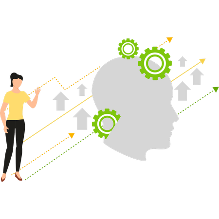 Une fille montre une croissance dans le secteur numérique  Illustration