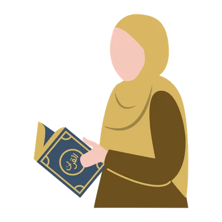 Une fille musulmane lit un livre islamique  Illustration