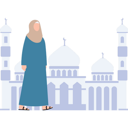 Une fille musulmane va à la mosquée  Illustration