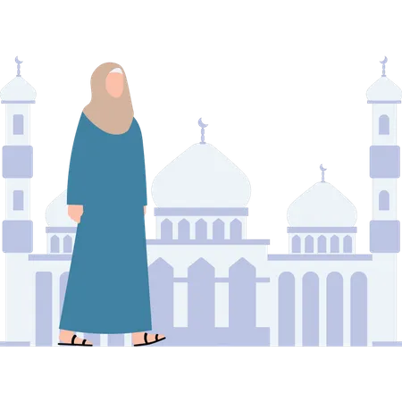 Une fille musulmane va à la mosquée  Illustration