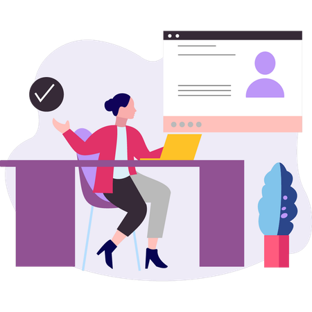 Une fille parle d'un compte de connexion en ligne  Illustration