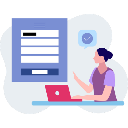 Une fille parle d'un compte de connexion en ligne  Illustration