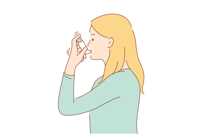 Une fille prend un inhalateur pour l'asthme  Illustration
