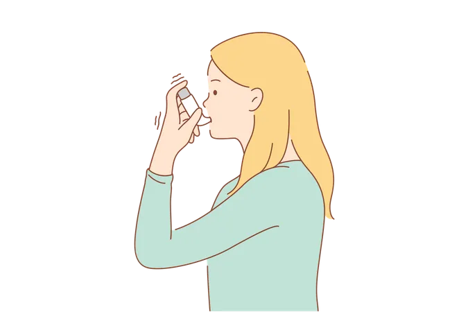 Une fille prend un inhalateur pour l'asthme  Illustration