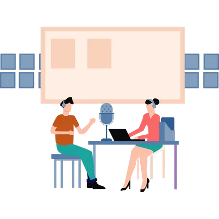 Une fille prend une interview en podcast  Illustration