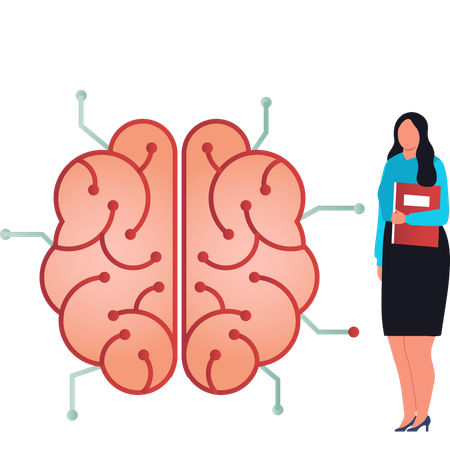 La fille regarde le cerveau artificiel créatif  Illustration