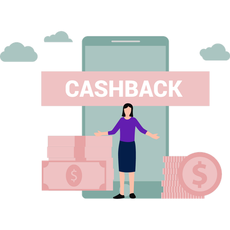 Une fille reçoit une offre de cashback en ligne  Illustration