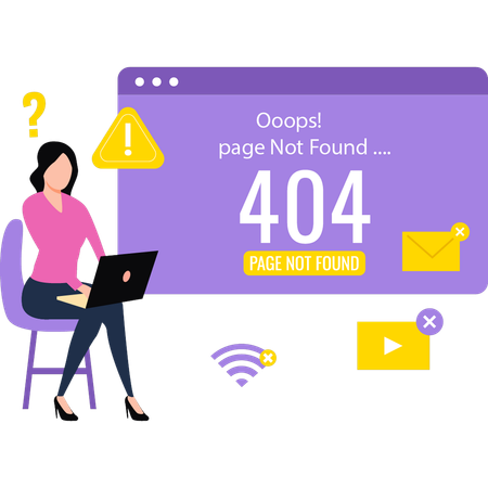 La fille travaille sur une erreur 404  Illustration