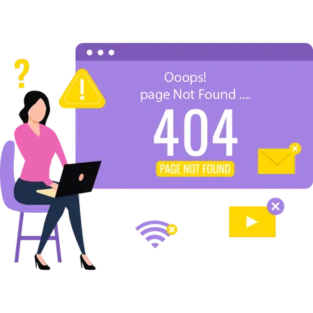 La fille travaille sur une erreur 404  Illustration