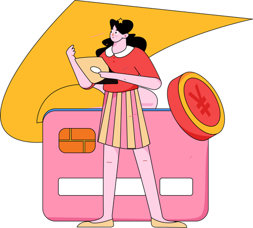 Une fille trouve une facture de carte de crédit  Illustration