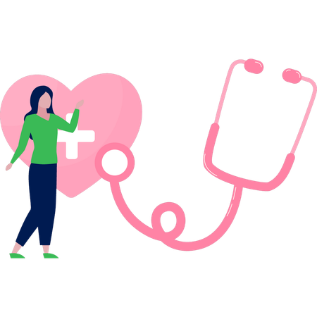Une fille vérifie le cœur avec un stéthoscope  Illustration